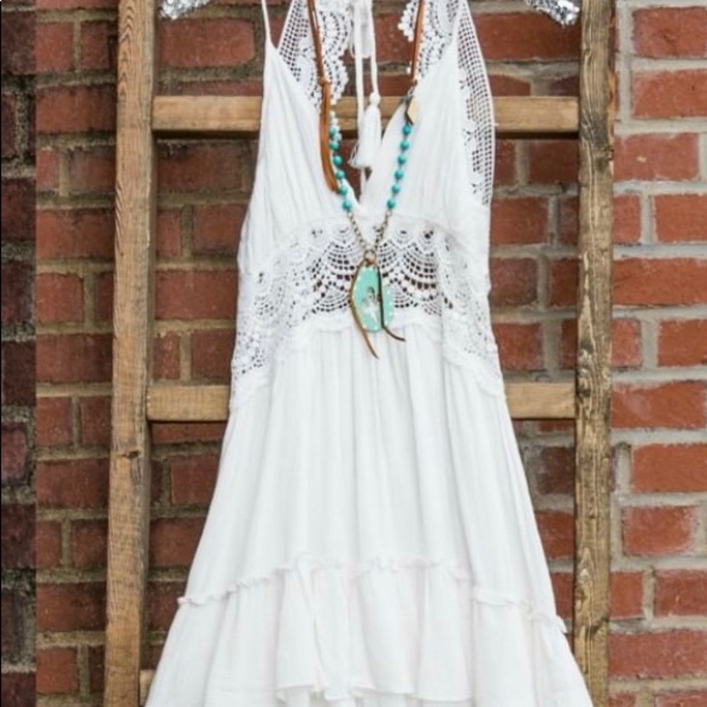 White Halter Open Back Dress